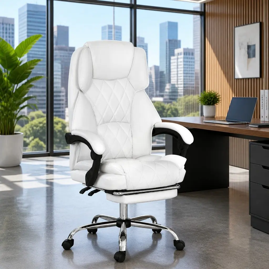 White Executive Office Chair with Footrest