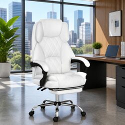Premium White Executive Office Chair with Footrest
