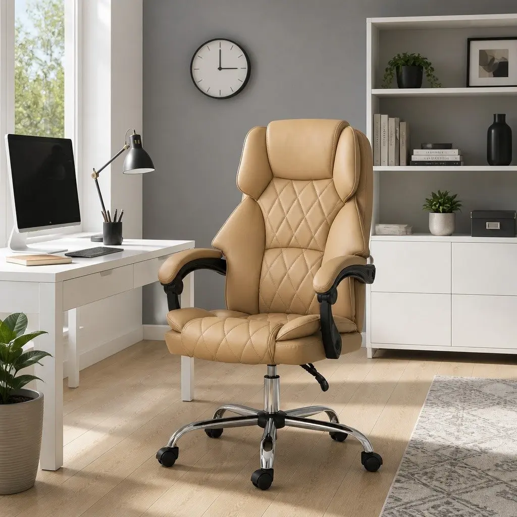 Brown Leather Executive Office Chair with High Back Support