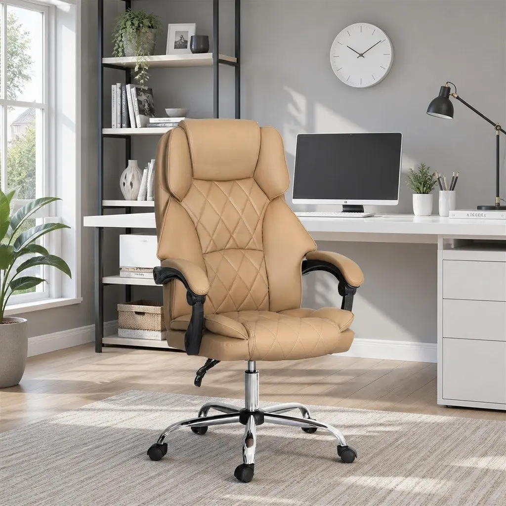 Brown Leather Executive Office Chair with High Back Support