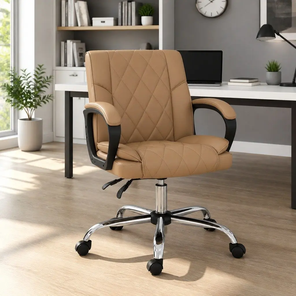 Brown Leather Executive Office Chair with High Back Support