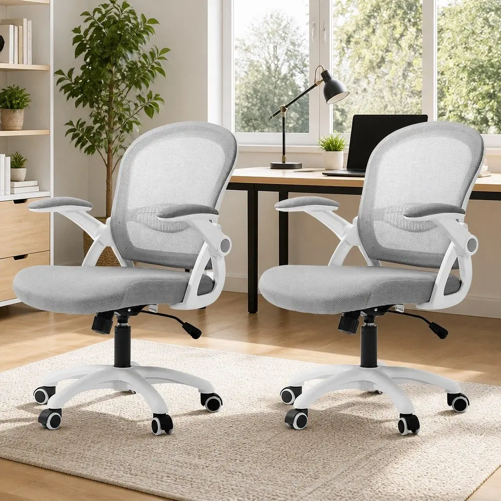 Adjustable Grey White Mesh Office Chair for Gaming and Work