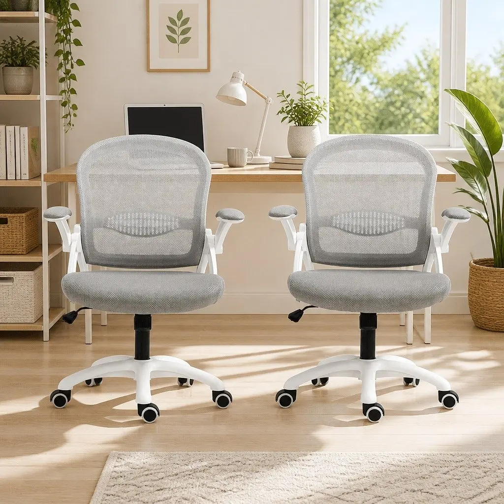 Adjustable Grey White Mesh Office Chair for Gaming and Work