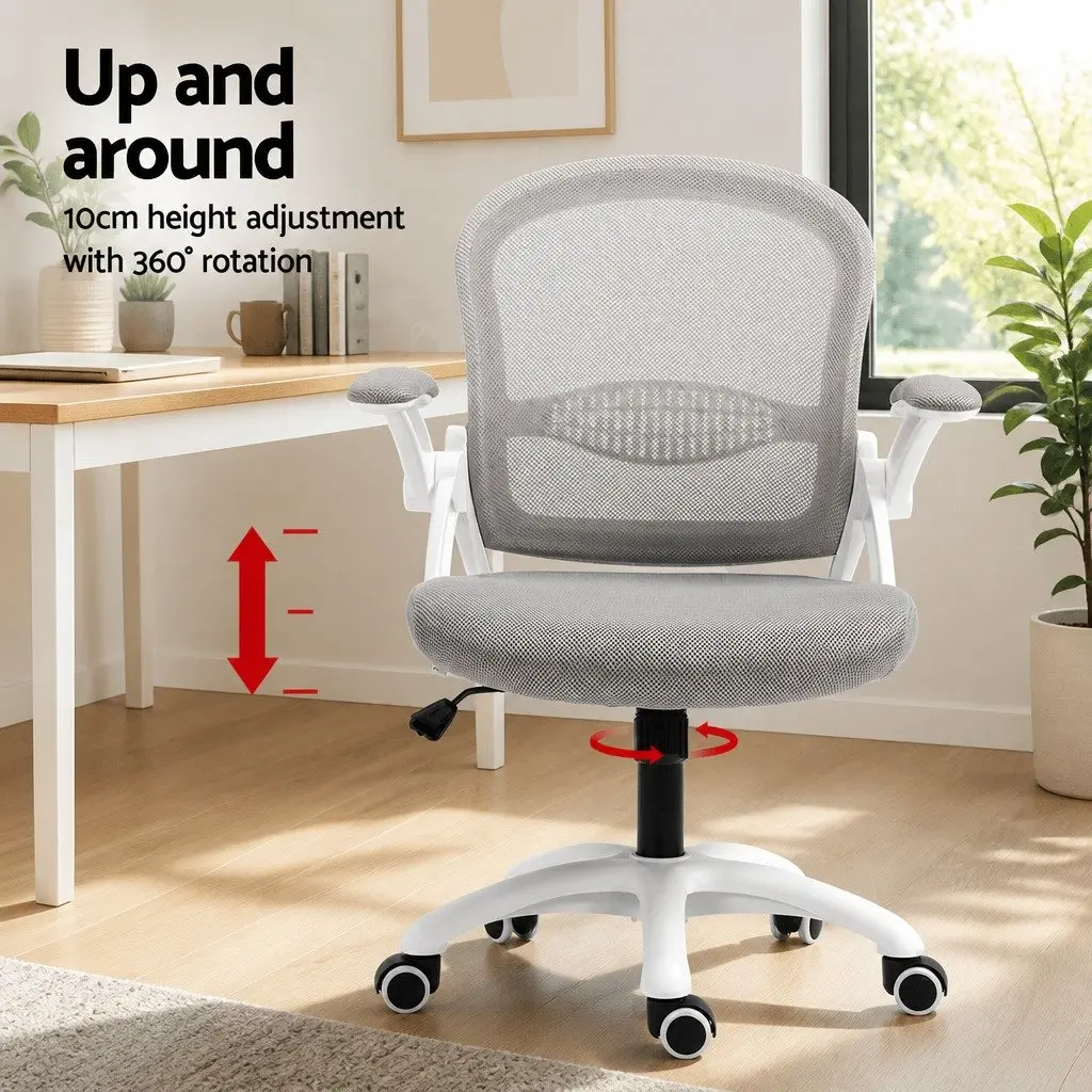 Adjustable Grey White Mesh Office Chair for Gaming and Work