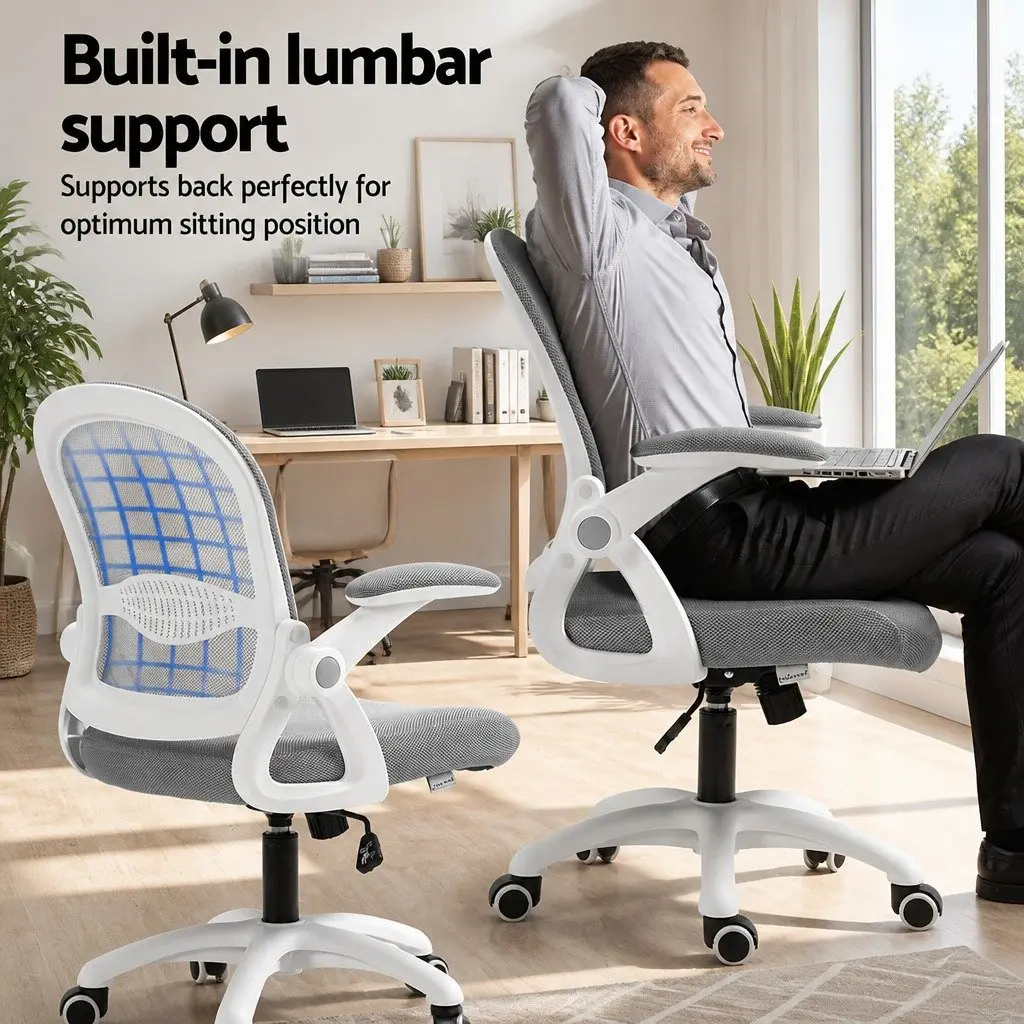 Adjustable Grey White Mesh Office Chair for Gaming and Work