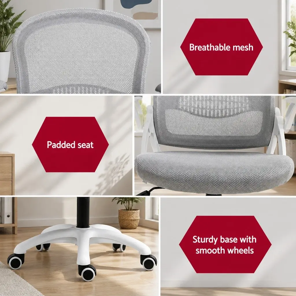 Adjustable Grey White Mesh Office Chair for Gaming and Work