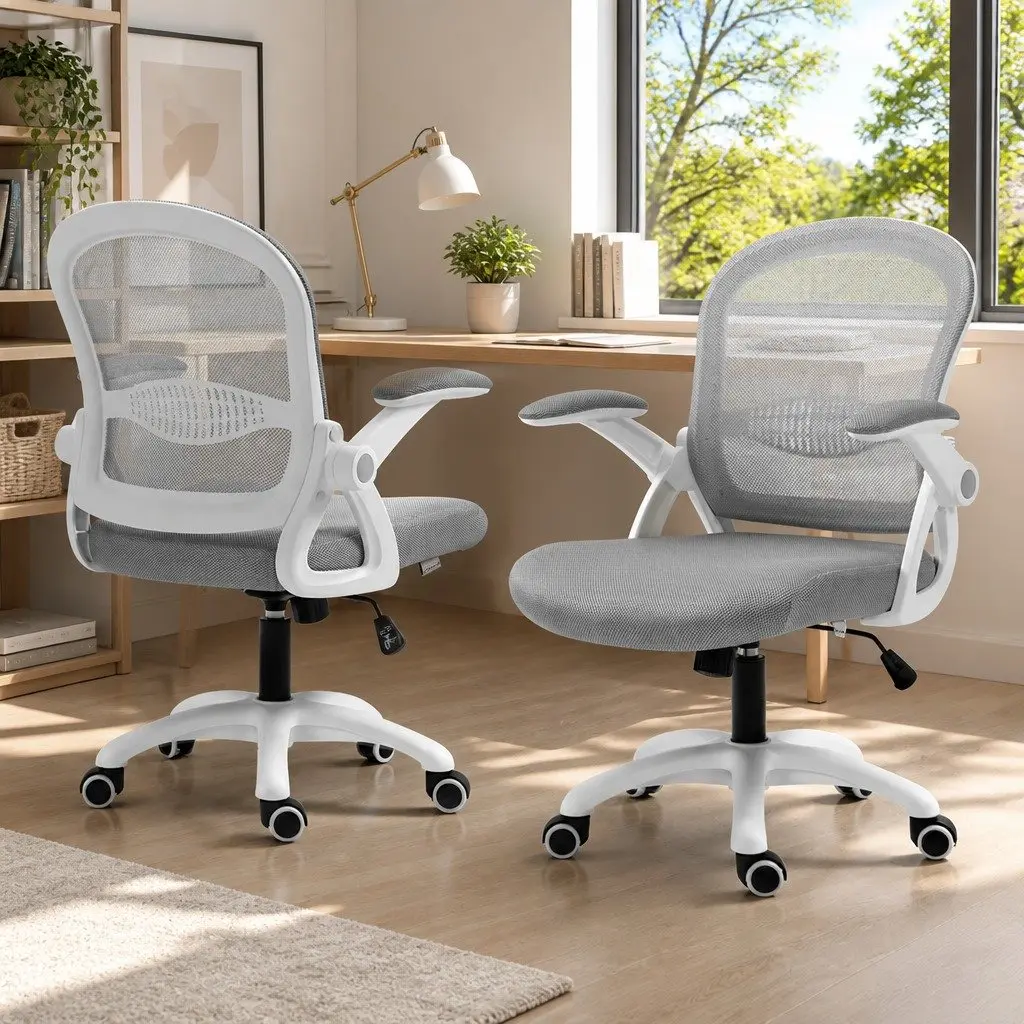 Adjustable Grey White Mesh Office Chair for Gaming and Work