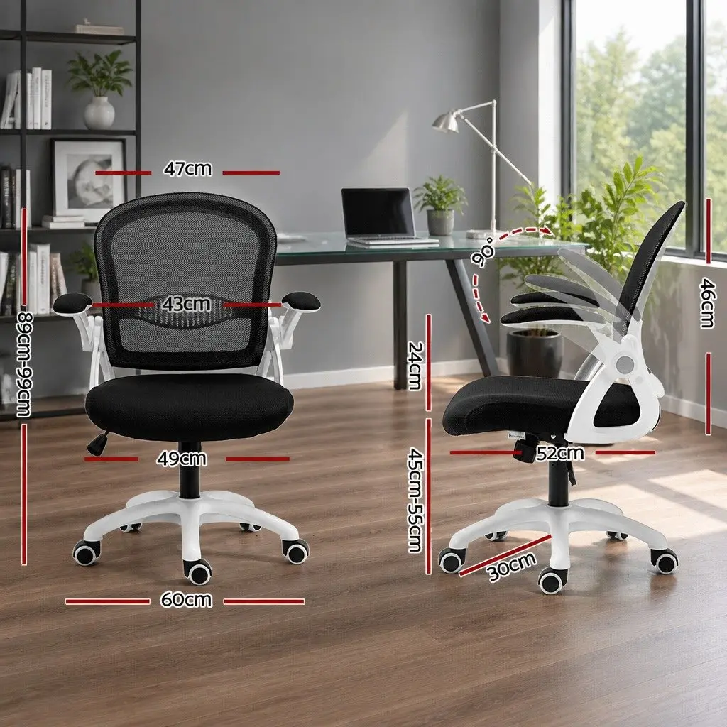 Office Chair Mesh Mid Back Black Adjustable Height Ergonomic Seat