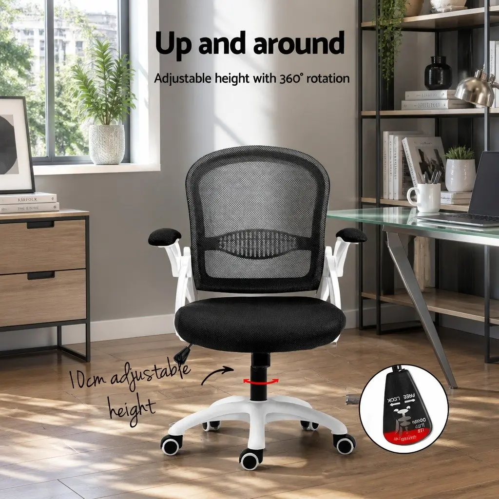 Office Chair Mesh Mid Back Black Adjustable Height Ergonomic Seat
