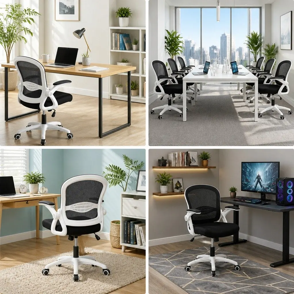 Office Chair Mesh Mid Back Black Adjustable Height Ergonomic Seat