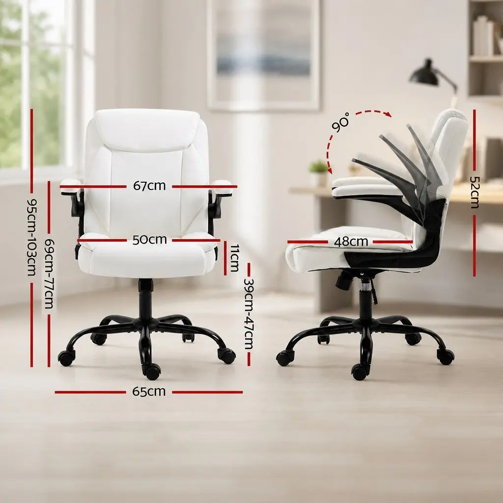 Executive Office Chair Mid Back White High Density Foam Swivel Desk Seat