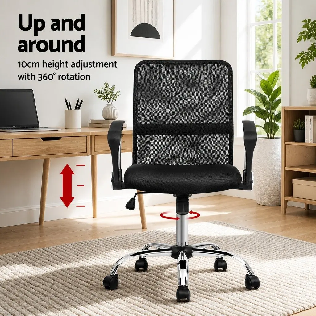 Office Chair Mesh Mid Back Black 360° Rotatable Tilt Height Adjustable