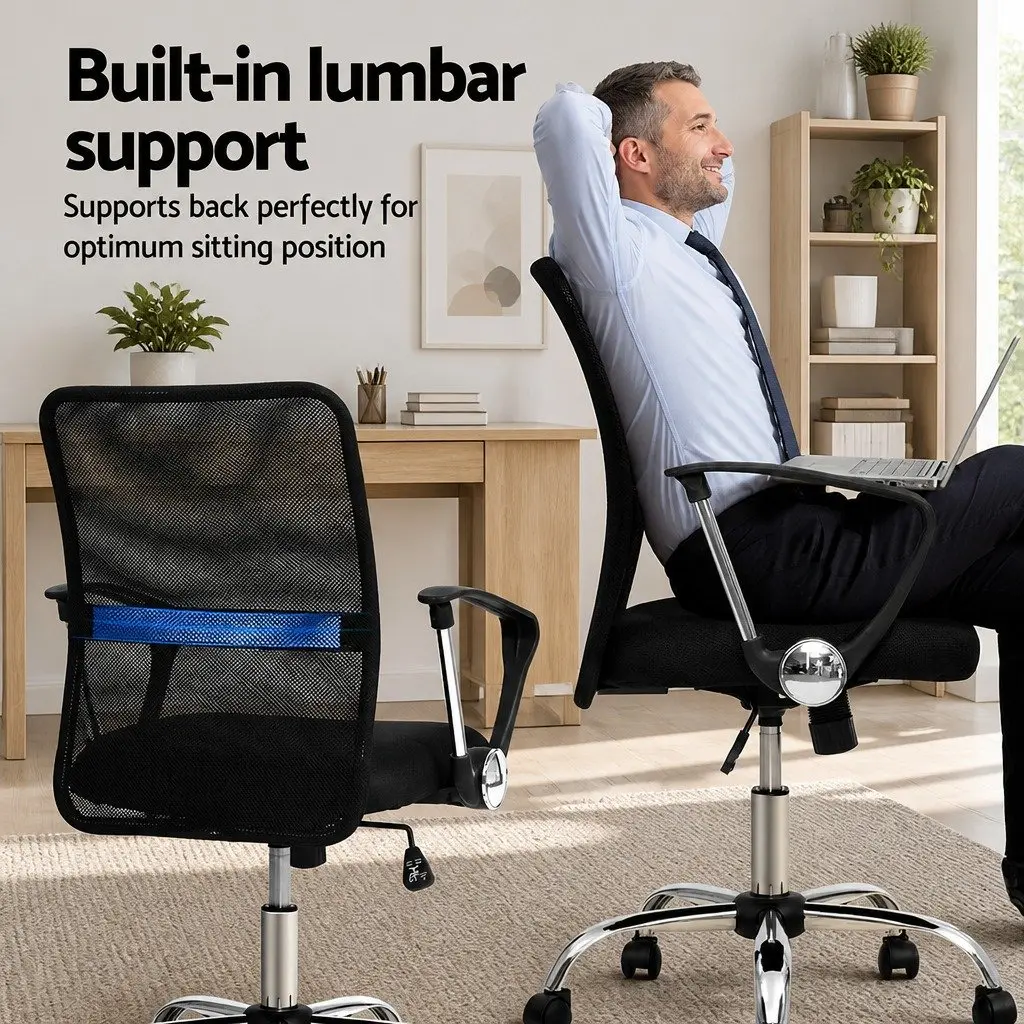 Office Chair Mesh Mid Back Black 360° Rotatable Tilt Height Adjustable