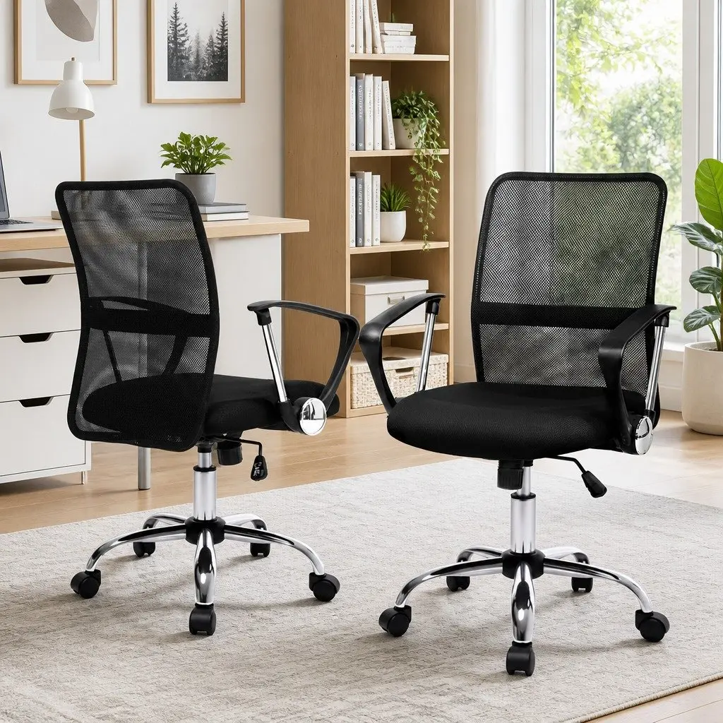 Office Chair Mesh Mid Back Black 360° Rotatable Tilt Height Adjustable