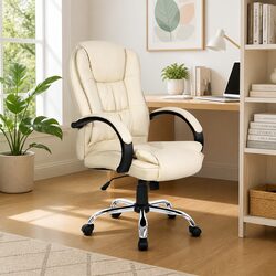 High Back Executive Office Chair with Padded Features - Beige
