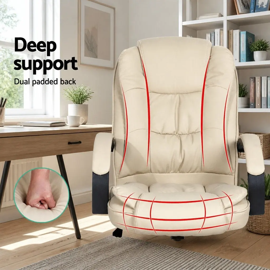 Executive Office Chair High Back Tilt Swivel Padded Headrest Armrests Beige