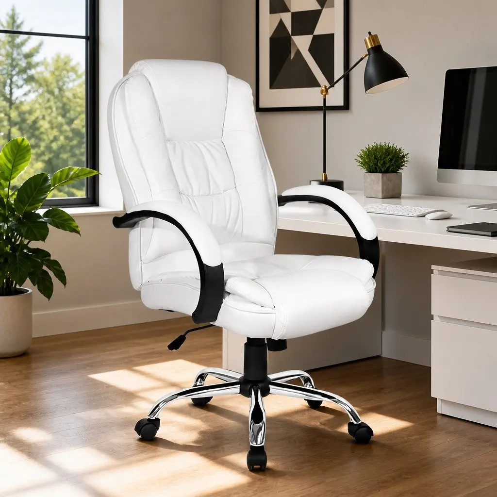 Office Chair PU Synthetic Leather High Back White