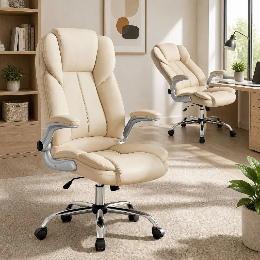 Office Chair PU Leather High Back Beige