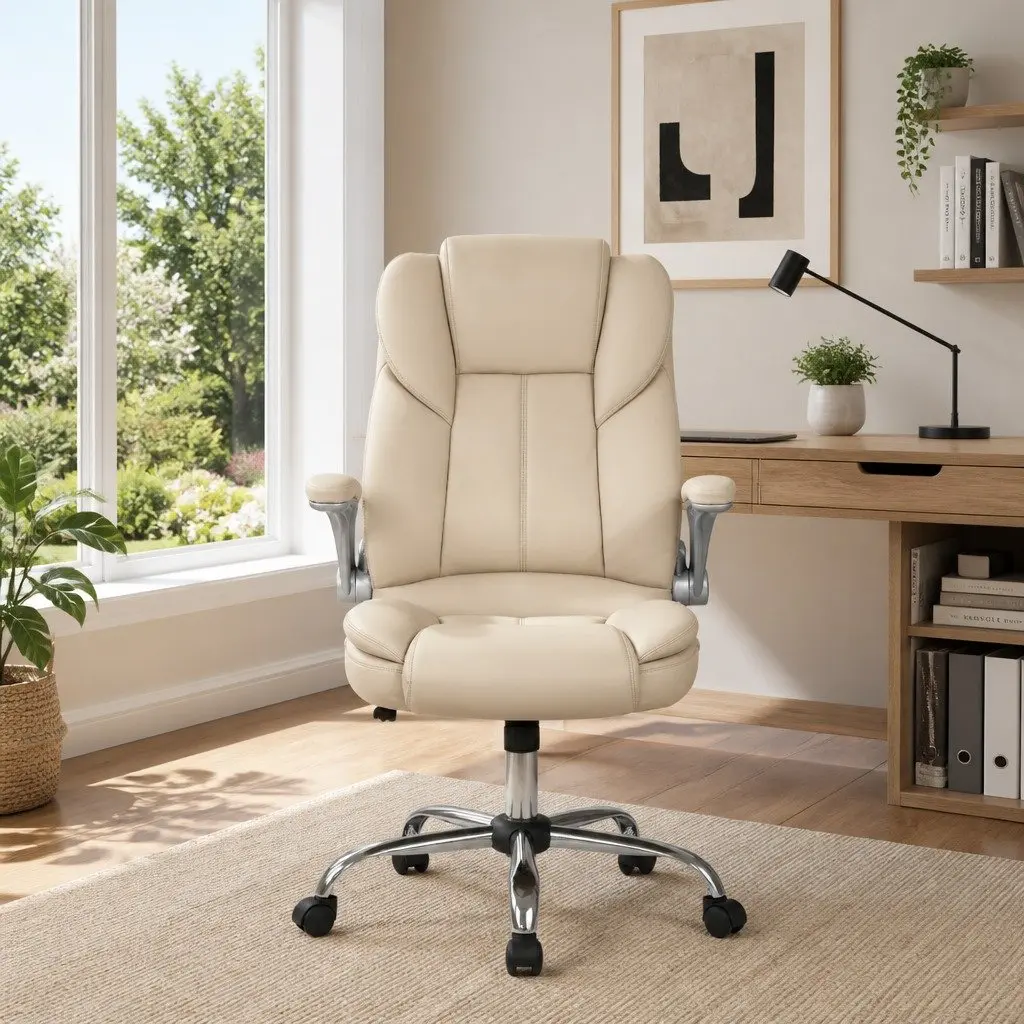 Office Chair PU Leather High Back Beige