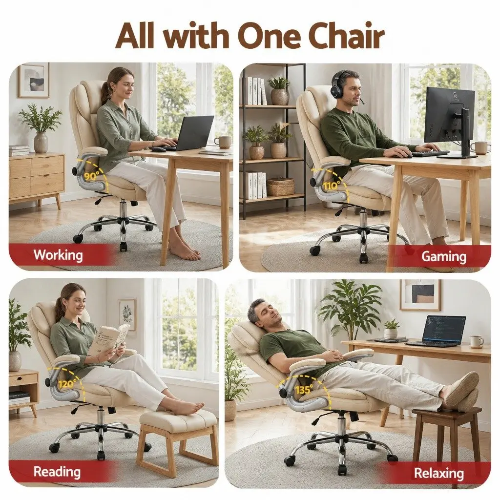 Office Chair PU Leather High Back Beige