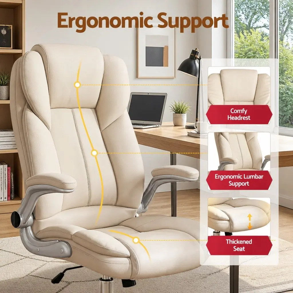 Office Chair PU Leather High Back Beige