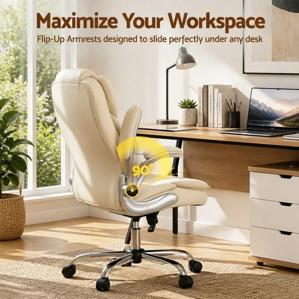 Office Chair PU Leather High Back Beige