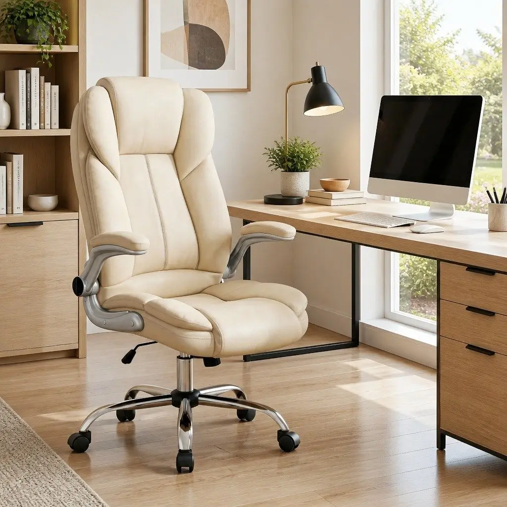Office Chair PU Leather High Back Beige