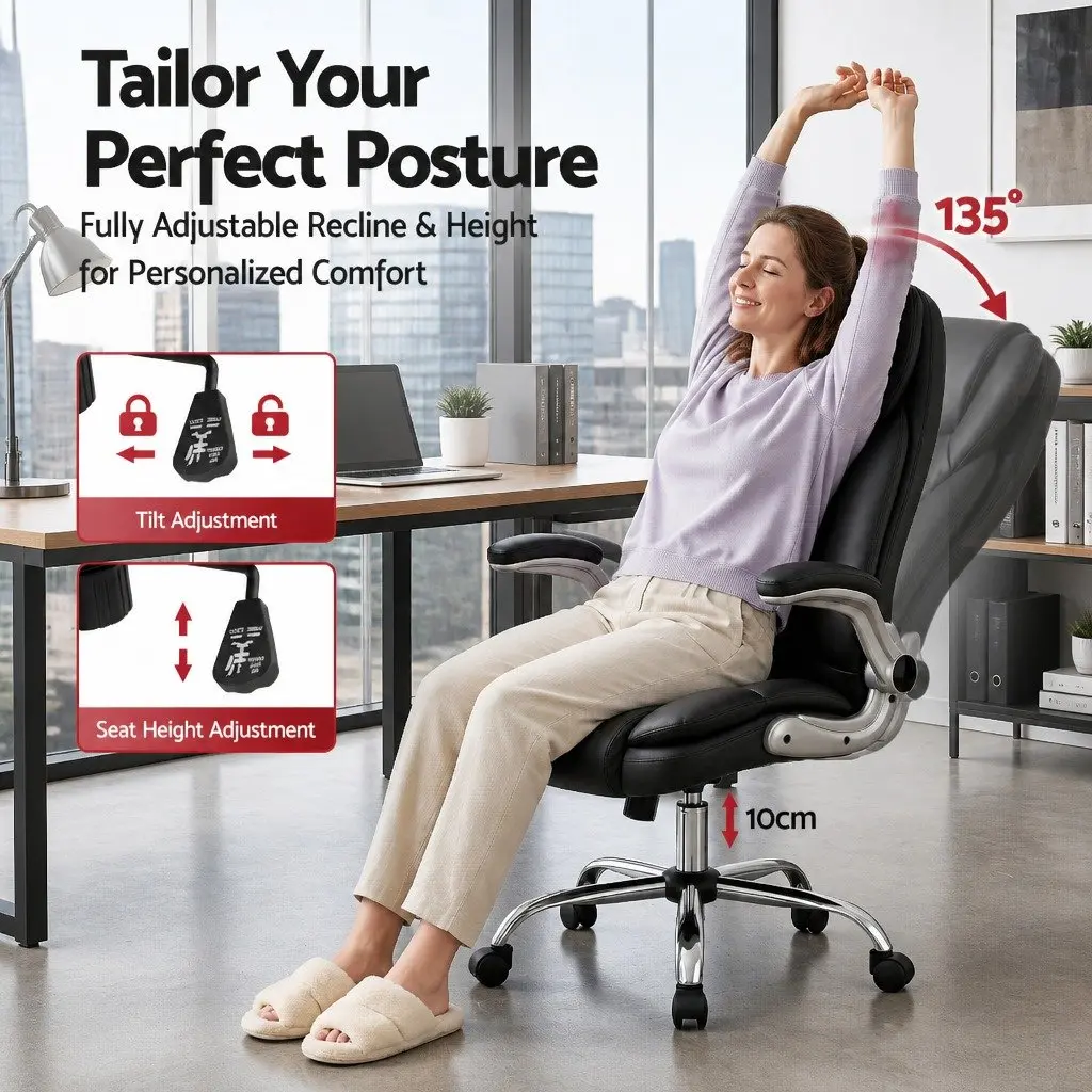 High Back Leather Executive Office Chair with Lumbar Support