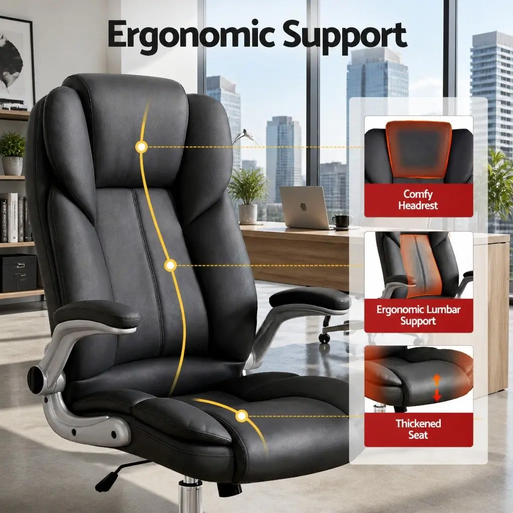 High Back Leather Executive Office Chair with Lumbar Support
