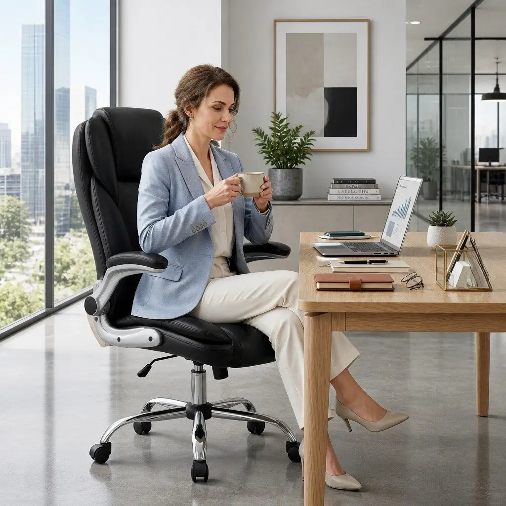 High Back Leather Executive Office Chair with Lumbar Support