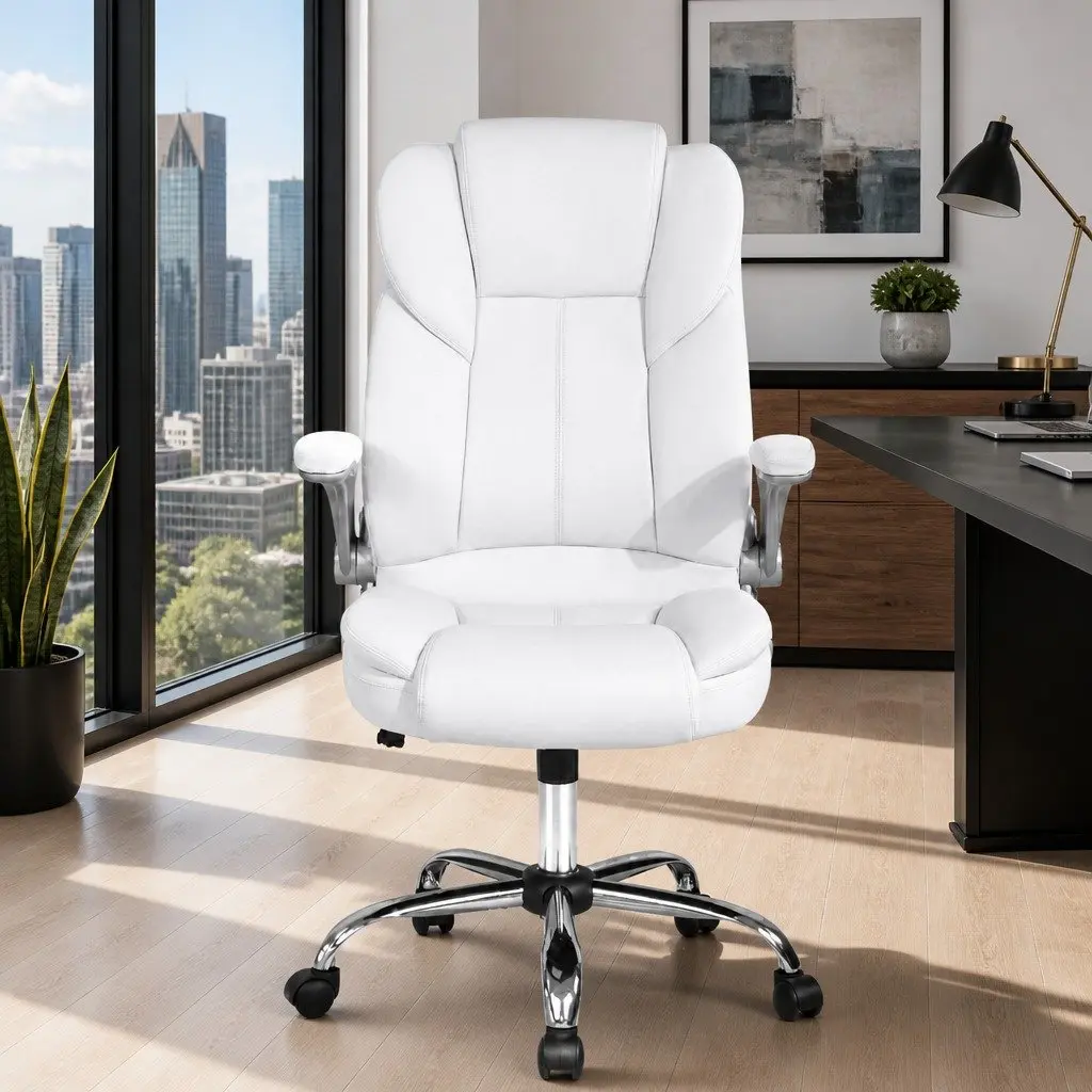 Office Chair PU Leather High Back White