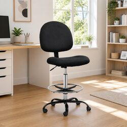 Office Drafting Stool Black Fabric Chair Adjustable Height Footrest Rotatable