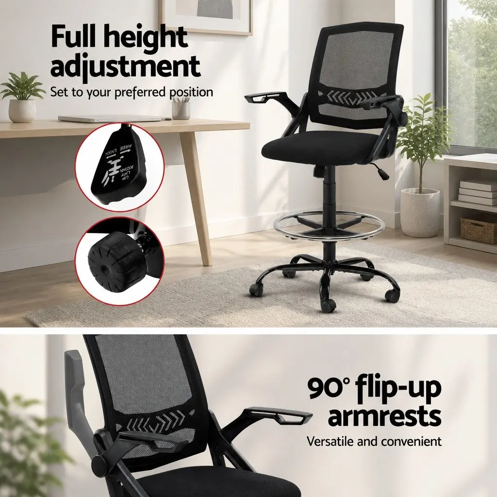 Adjustable Height Drafting Stool with Armrests and Footrest