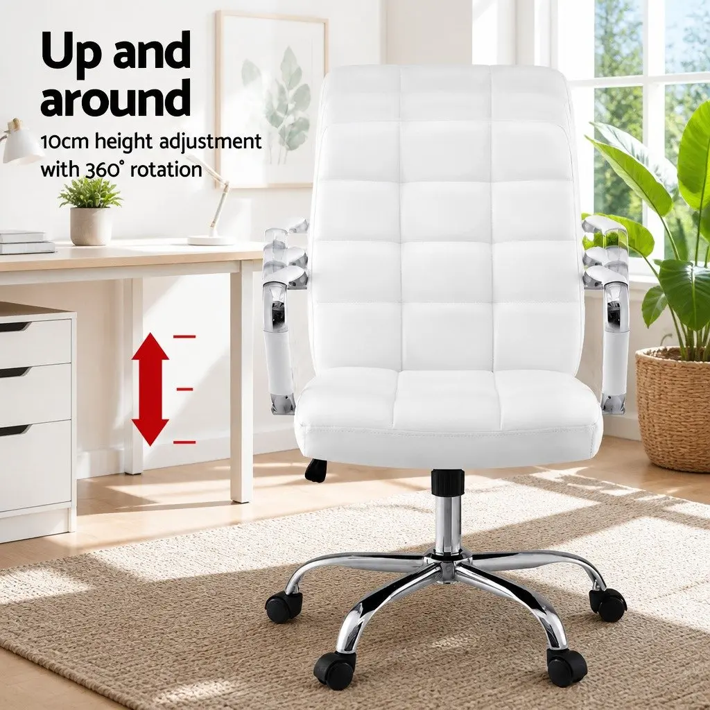 Mid-Back White PU Leather Office Chair for Workspaces