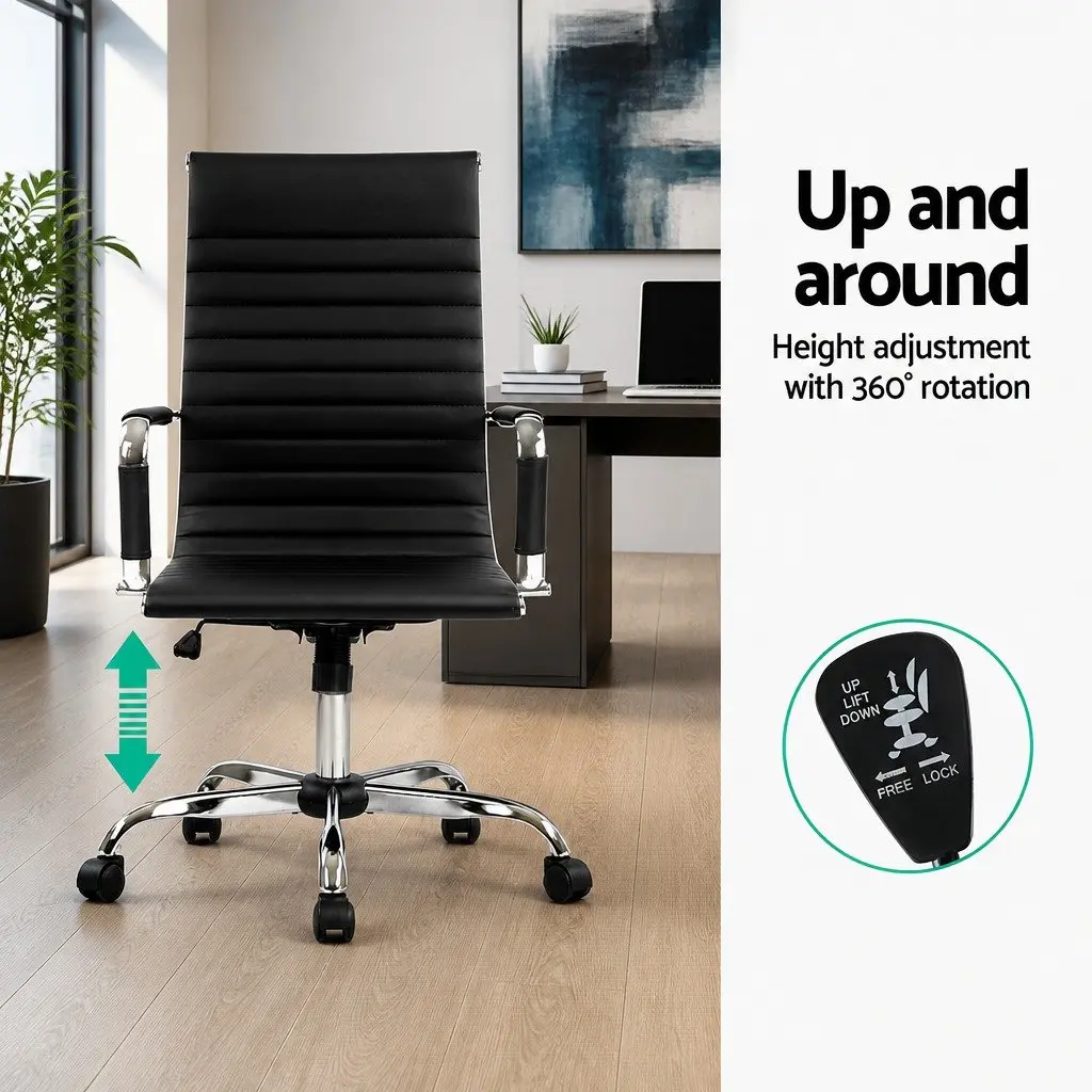 Office Chair PU Leather High Back Swivel Black