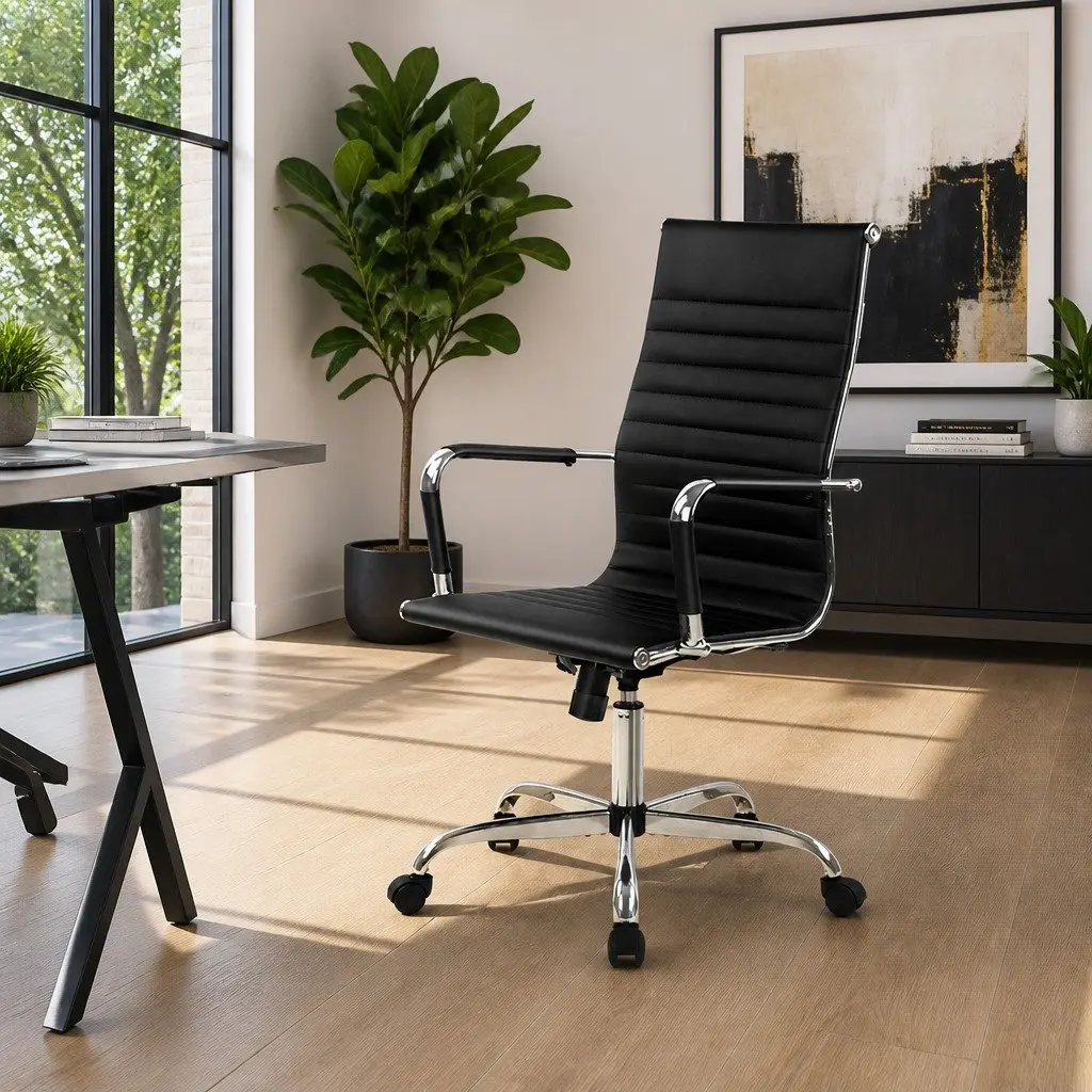 Office Chair PU Leather High Back Swivel Black