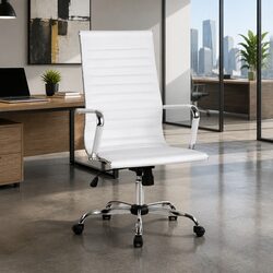 High Back Executive Office Chair in White PU Leather