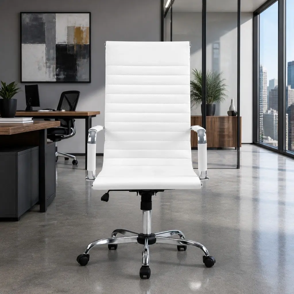 High Back Executive Office Chair in White PU Leather