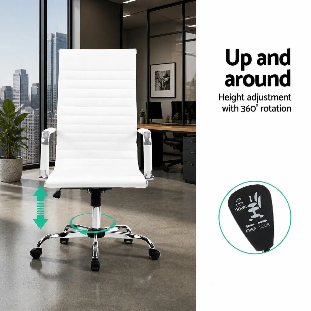 High Back Executive Office Chair in White PU Leather