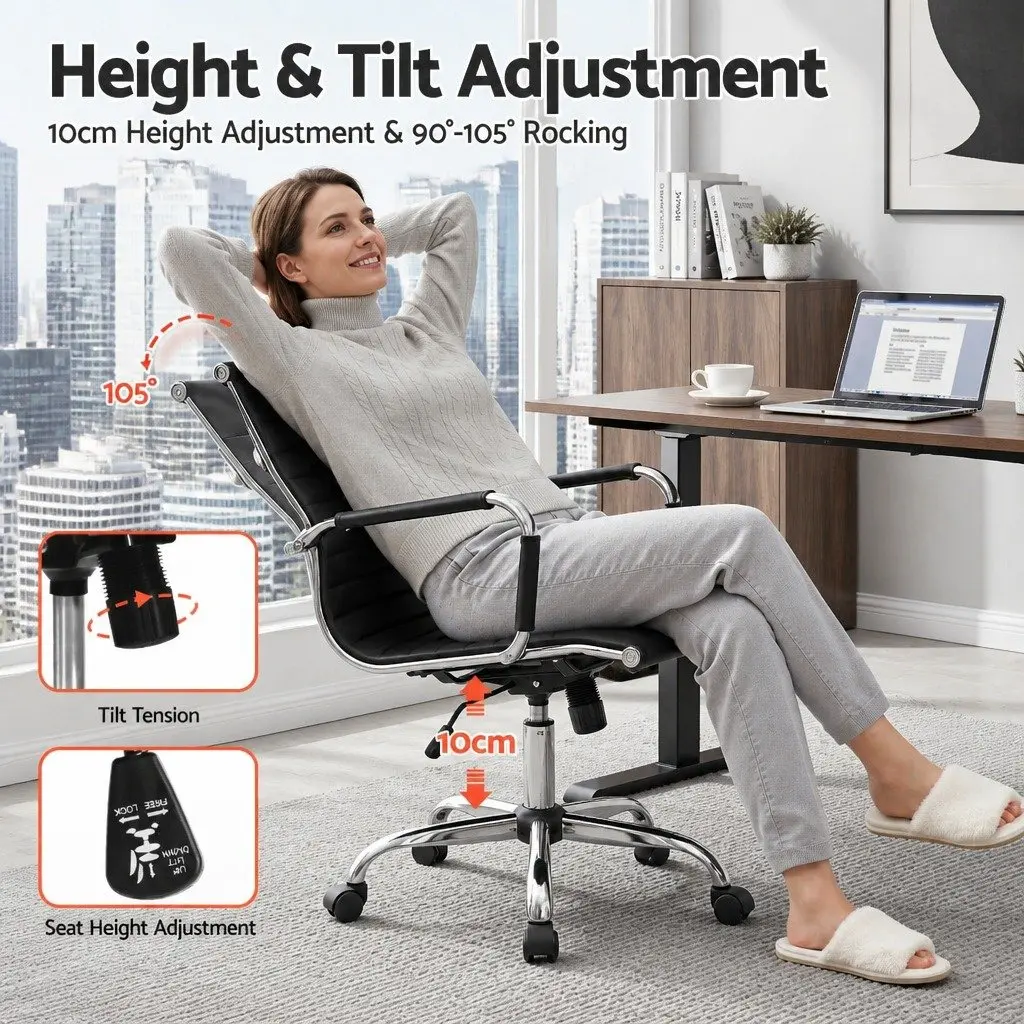 Office Chair PU Leather Mid Back Black