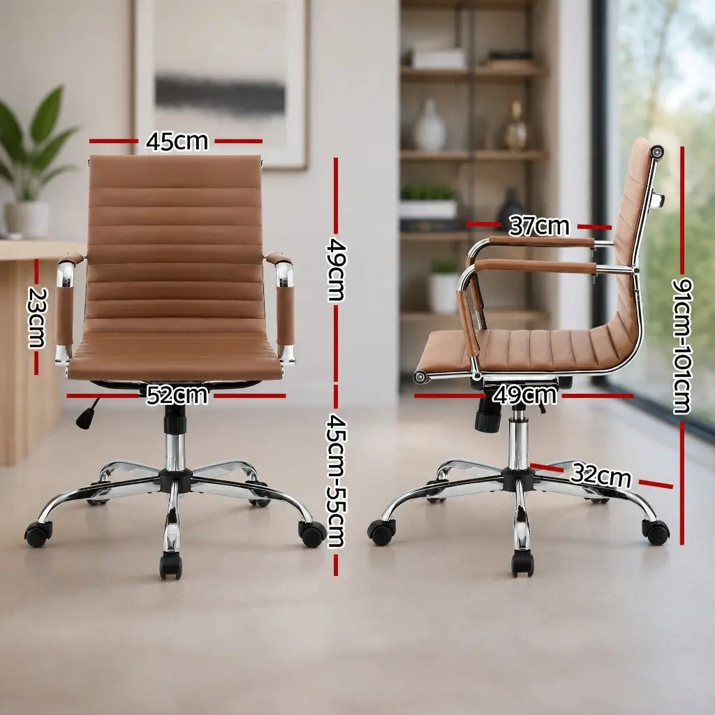 Mid Back PU Leather Office Chair with Adjustable Height
