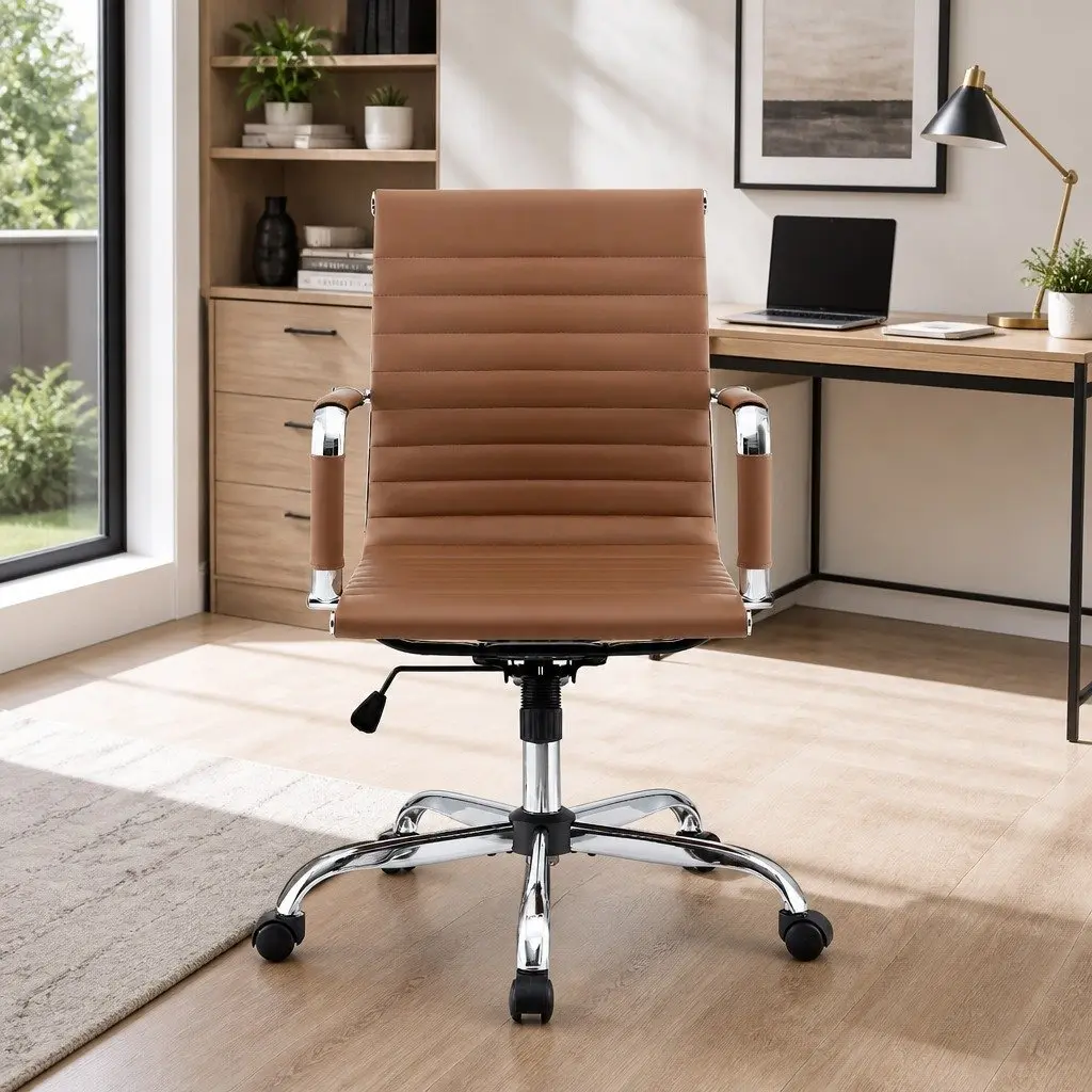 Mid Back PU Leather Office Chair with Adjustable Height