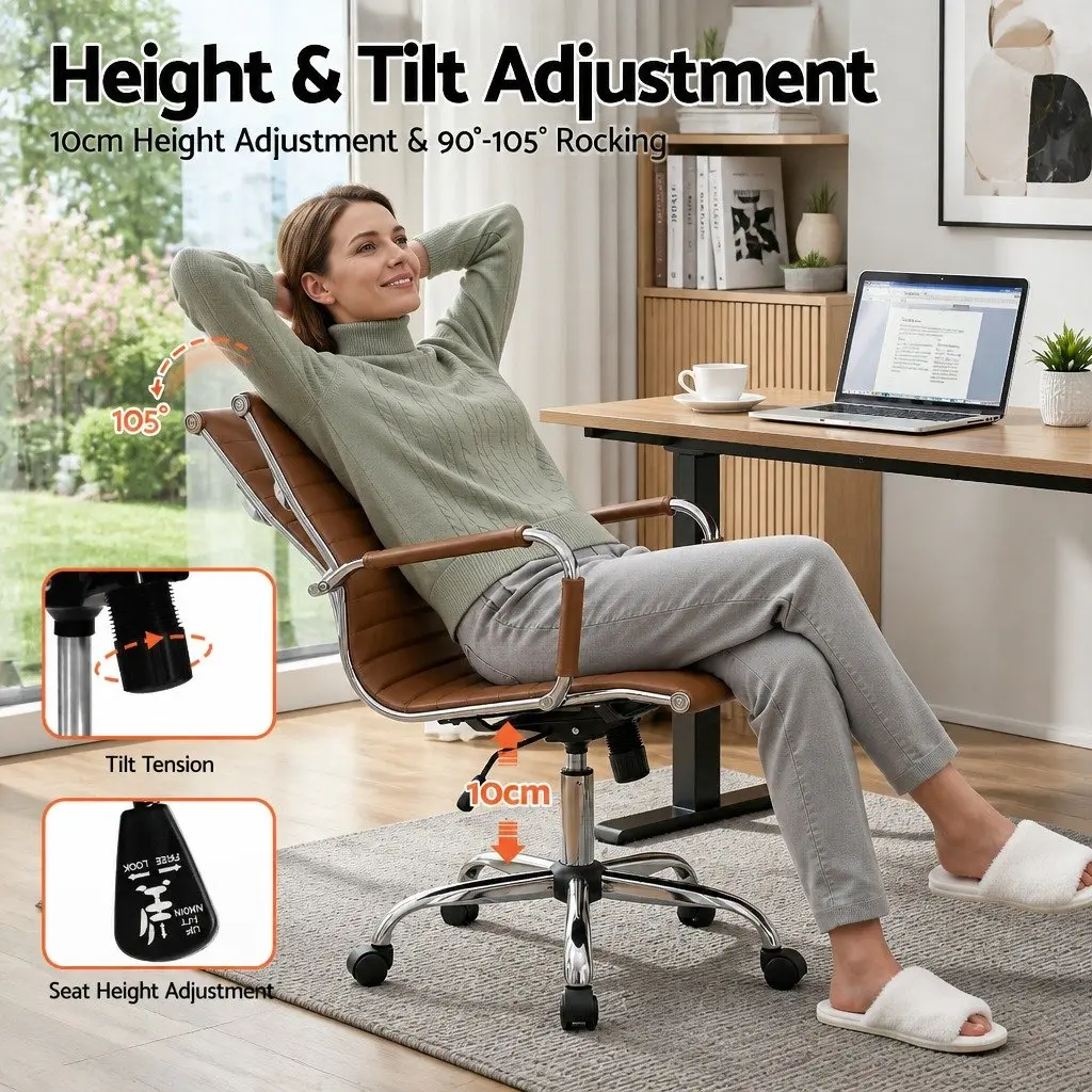 Mid Back PU Leather Office Chair with Adjustable Height