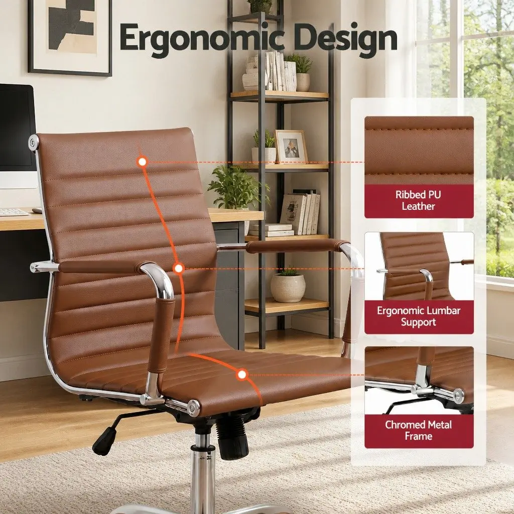 Mid Back PU Leather Office Chair with Adjustable Height