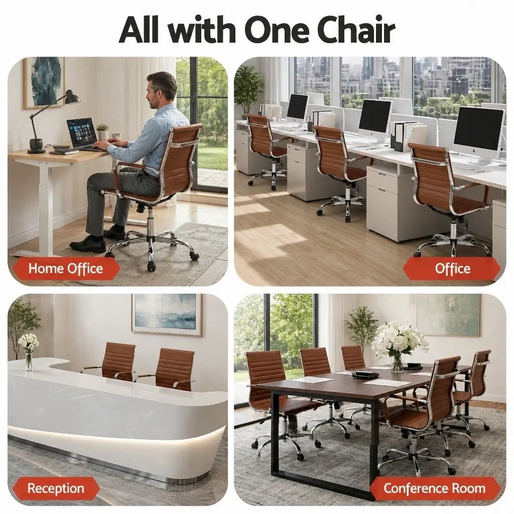 Mid Back PU Leather Office Chair with Adjustable Height