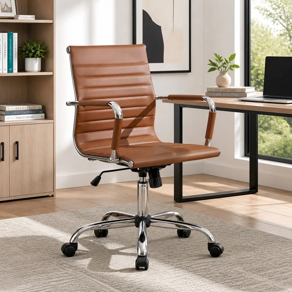 Mid Back PU Leather Office Chair with Adjustable Height
