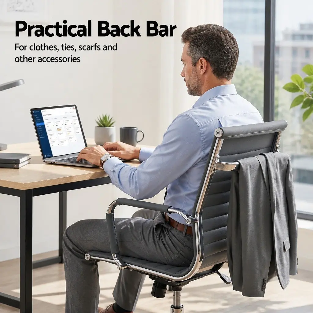 Grey PU Leather Mid Back Conference Chair 360° Rotation