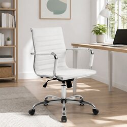 Mid Back White Leather Swivel Desk Chair