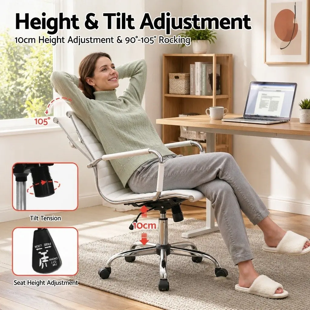 Mid Back White Leather Swivel Desk Chair