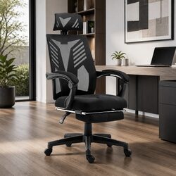 Durable Black Mesh Office Chair with Adjustable Headrest